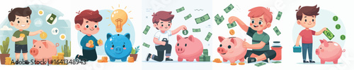 vector character of a boy saving money
