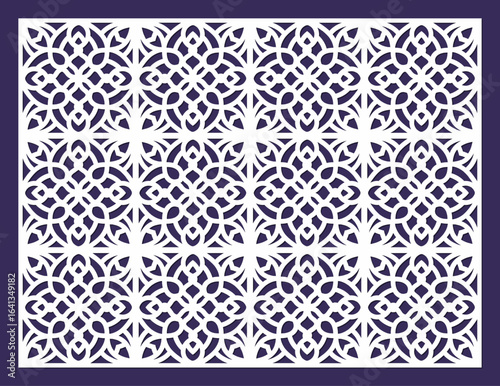 Decorative geometric pattern with intricate floral motifs, white on a dark background, suitable for laser cutting or cnc machines vector