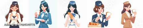vector character of a flight attendant eating bread