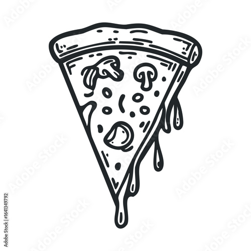 Delicious pizza slice with mushrooms and cheese dripping