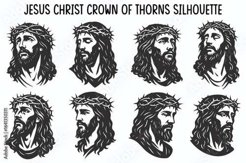 Jesus Christ Crown of Thorns Black Silhouette Art, Jesus Black Silhouette, Jesus Portrait Art SVG, Jesus SVG, Christ SVG