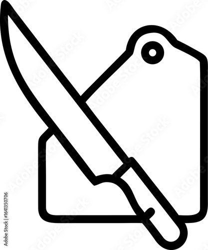 Illustration of a chef s knife and cutting board