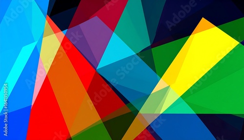 Colorful geometric shapes overlapping in a vibrant design.