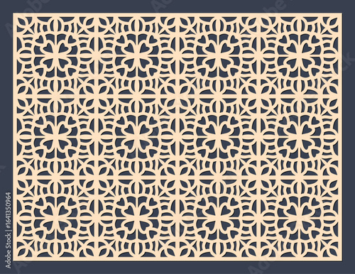 Intricate geometric pattern with floral motifs, laser cut design, decorative panel, ornamental background vector