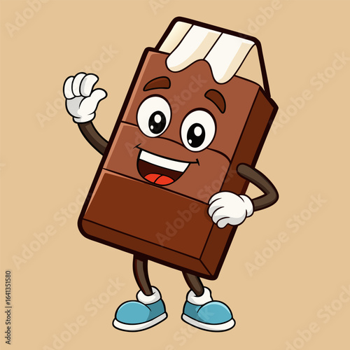Happy chocolate bar cartoon mascot