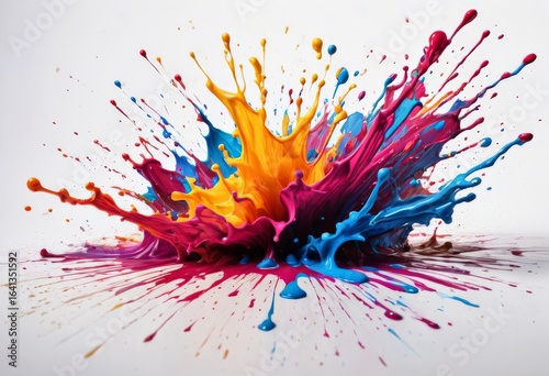 Vibrant Color Explosion with Splashes of Paint in Abstract Style