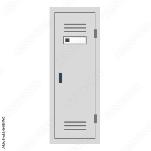  Simple gray metal locker cabinet with single door, ventilation slots, and handle, commonly used in schools, gyms, and workplaces.