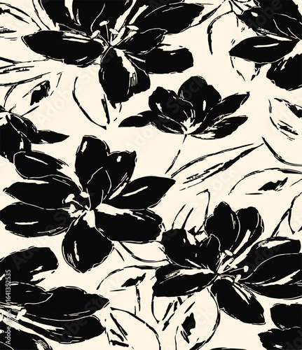 Big flowers pattern, upscale floral pattern. graphical textures floral, trendy colors pattern , flowers background with leaves. vector illustration.