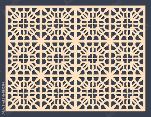 Geometric pattern laser cut panel, ornamental background, decorative screen, architectural element, abstract design vector