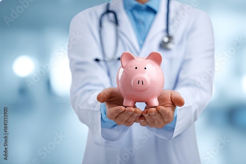 Doctor holding piggy bank (1)