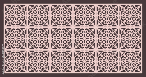 Intricate geometric pattern for laser cutting or cnc routing, abstract floral mandala design for panel vector