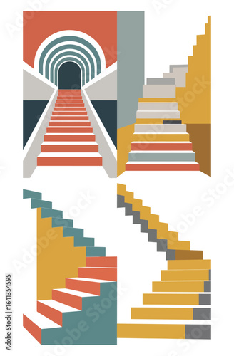 Wall art design set of four stair illustrations in minimalist style