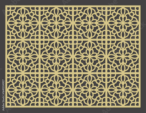 Geometric pattern with floral motifs, a decorative screen or panel with intricate cutout design vector
