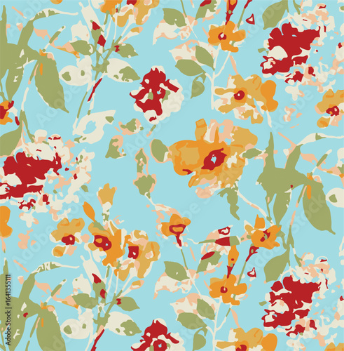 Big flowers pattern, upscale floral pattern. graphical textures floral, trendy colors pattern , flowers background with leaves. vector illustration.