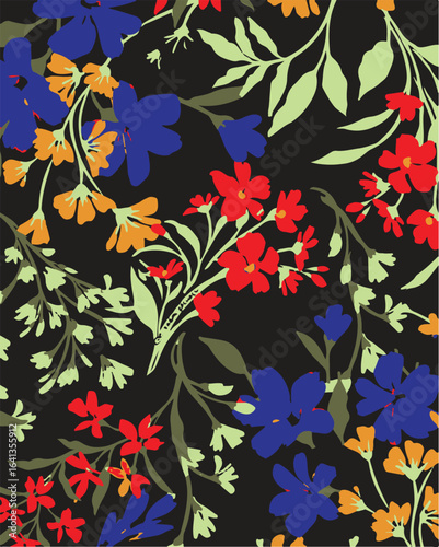 Big flowers pattern, upscale floral pattern. graphical textures floral, trendy colors pattern , flowers background with leaves. vector illustration.