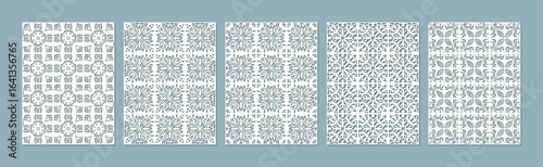 A collection of five abstract geometric patterns in varying shades of grey and white vector