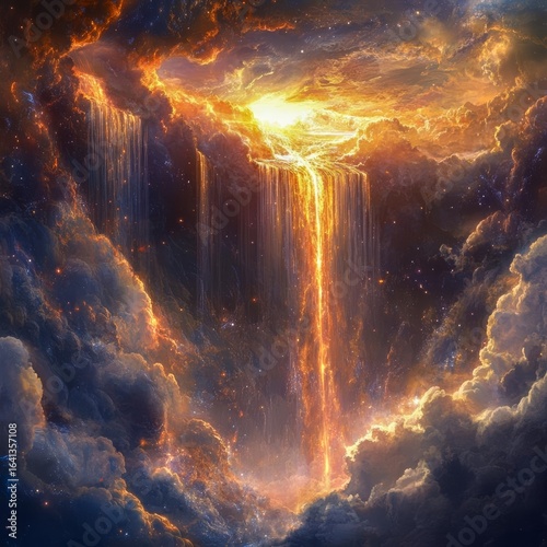 Celestial Cascade X A torrential outpour of radiant cosmic energy that floods a surreal realm epic and brilliant