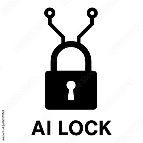 Silhouette Vector AI Icon Illustration of a black ai lock with circuit board elements attached to it