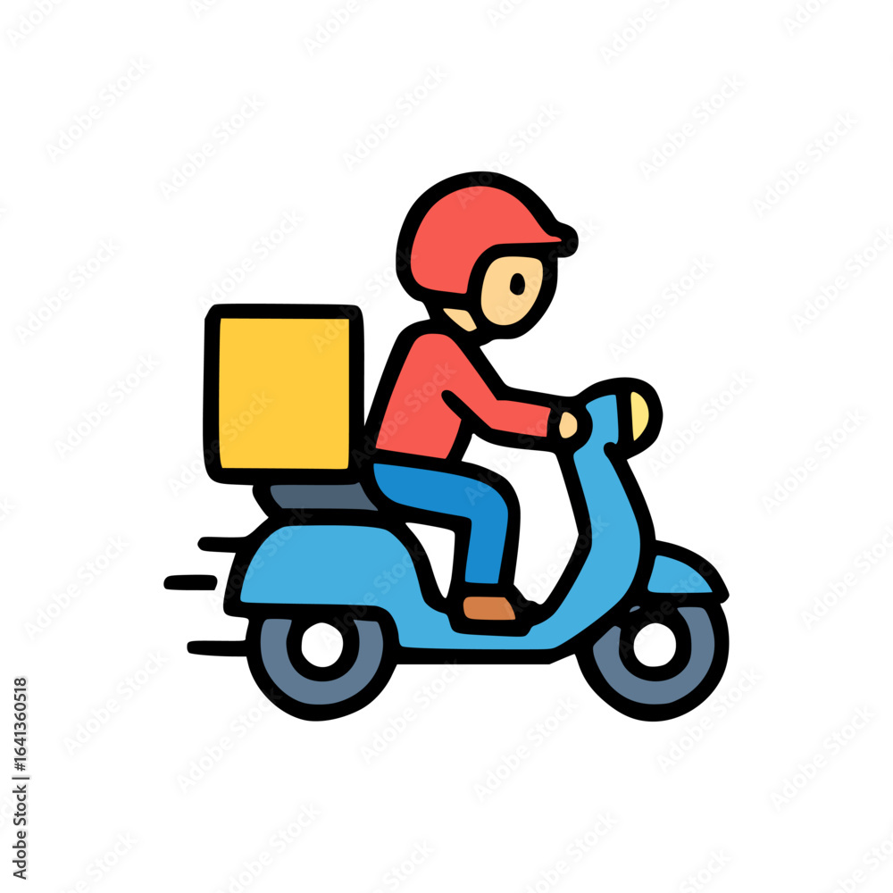 Playful flat illustration of delivery rider in red helmet rushing parcels to their destination Playful flat illustration of delivery rider in red helmet rushing parcels to their destination