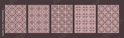 Set of five ornamental tile patterns with geometric and floral arabesque design vector
