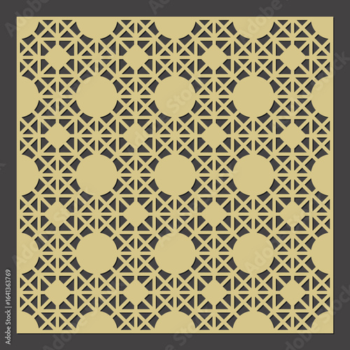 Geometric pattern for laser cutting or cnc routing with circular and triangular cutout shapes vector