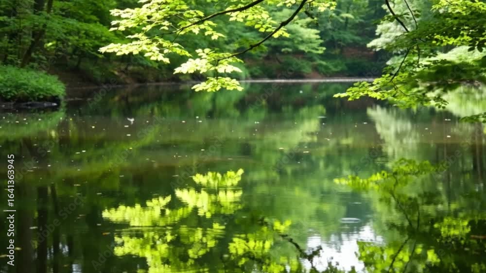 Lush Green Forest Canopy Reflecting on a Calm Lake Lush Green Forest Canopy Reflecting on a Calm Lake