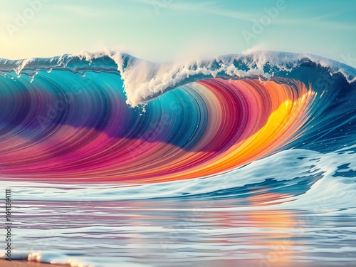 Ultra-HD Colorful Wave Crashing on Serene Beach with Vibrant Turquoise, Pink, Purple, Orange, and Gold – Dreamy Seaside Scene (AI Generated)