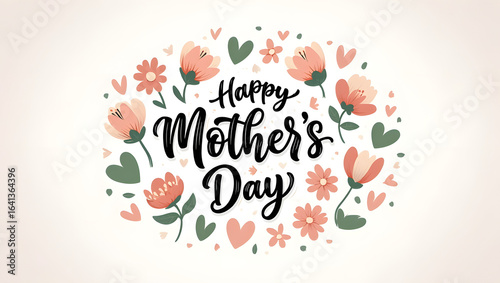 Happy Mother's Day Floral Greeting: A heartfelt Happy Mother's Day message, elegantly designed with blooming flowers and tender hearts, painted in soft, pastel tones.