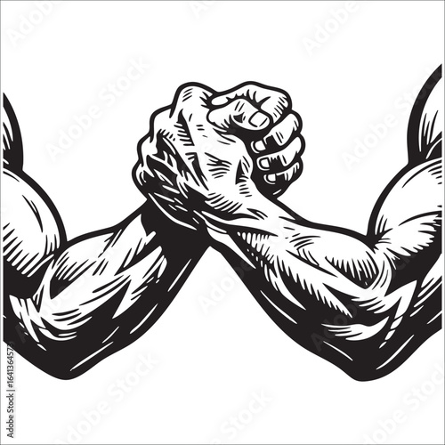 Black and White Illustration of Muscular Arms Arm Wrestling