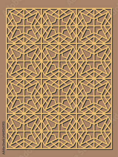 Seamless geometric pattern for laser cutting or cnc routing with intricate star and polygon shapes in arabesque style vector