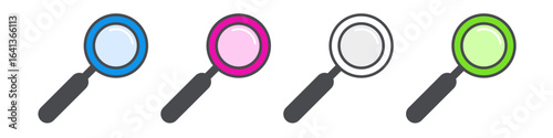 magnifying glasses icons in different colors, symbolizing search, discovery, and investigation