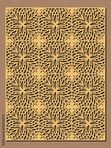 Seamless geometric pattern for laser cutting or cnc routing, intricate floral lattice design template for wood or metal vector