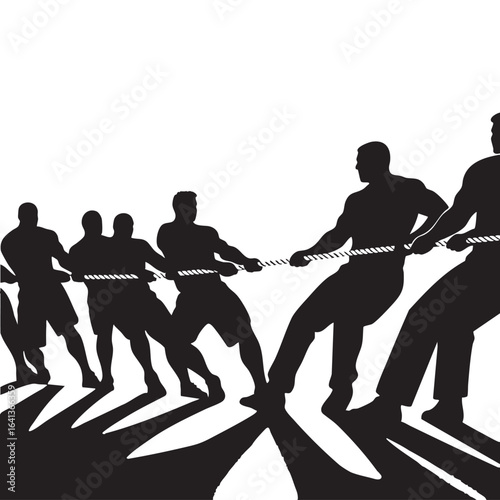 Silhouette of Two Teams in a Tug of War Competition