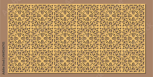 Ornate laser cut wooden panel with intricate geometric arabesque pattern for decorative screen or wall art vector