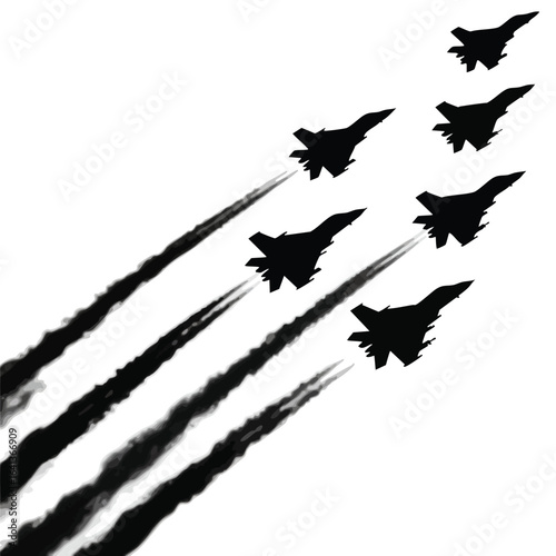 Five Fighter Jets in Formation Leaving Smoke Trails