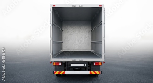 Open Cargo Truck Bed Ready for Loading, Empty Delivery Vehicle Waiting for Goods to Be Transported