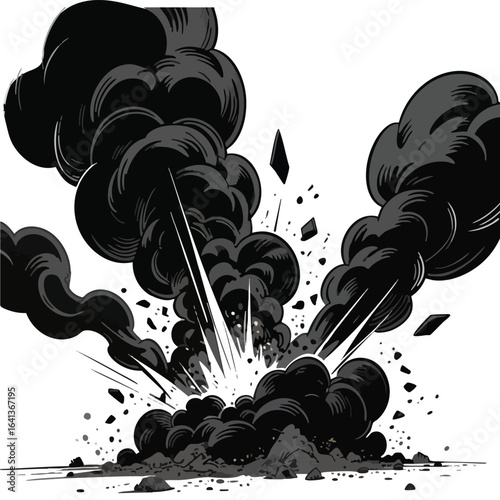 Black and White Comic Book Style Explosion Illustration