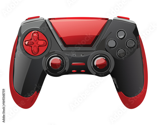 Ergonomic black and red game controller, a modern and detailed illustration with a matte texture for professional gaming themes
