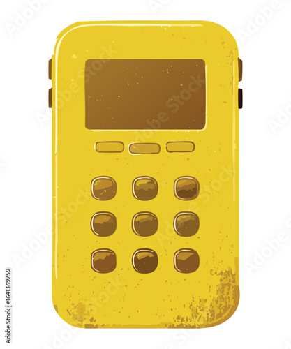 Illustration of a vintage handheld electronic device with a numeric keypad