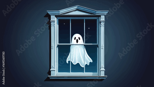 Ghostly Visit: Spooky Spirit Floating Through an Open Window at Night