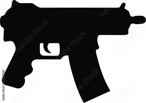 Silhouette Submachine Gun Icon – Black Vector Firearm Symbol for Military, Shooting, and Weapon Design Isolated on Transparent Background.