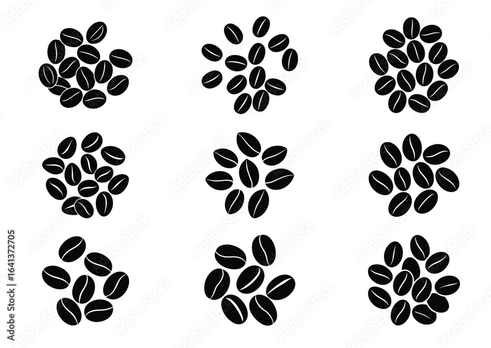 Fototapeta premium Coffee beans silhouette vector Set