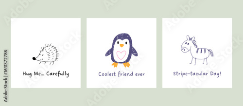 Cute animal postcards with funny quotes for kids