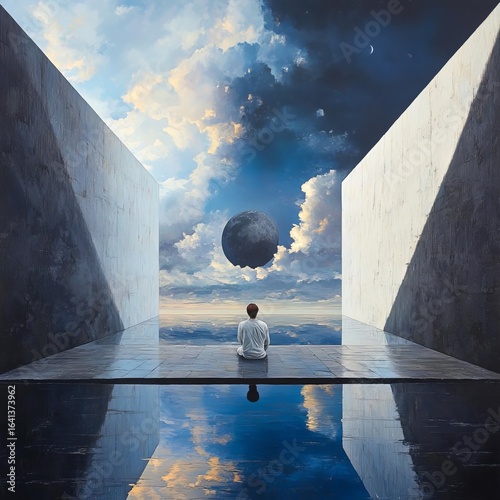 Mirror of the Mind An endless reflective pool distorting visions of inner dreams introspective and surreal