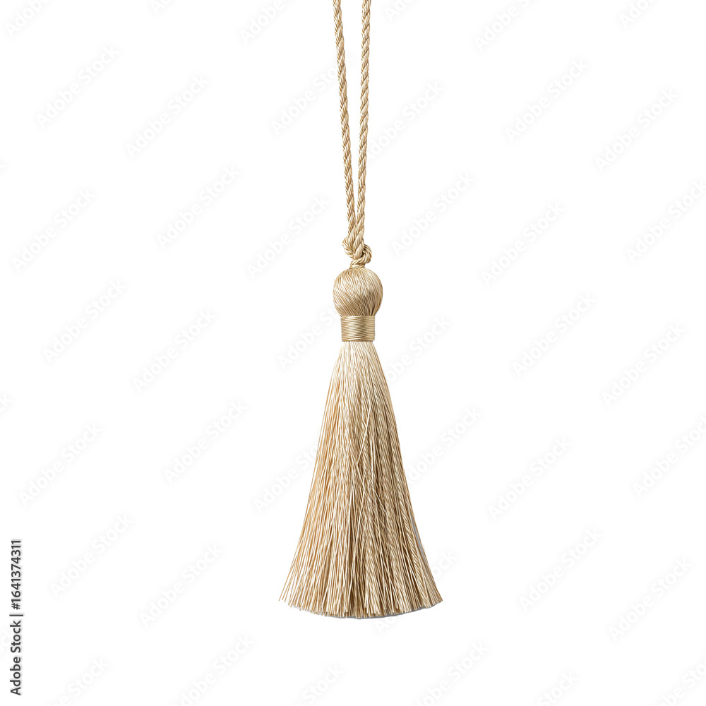 Beige Decorative Tassel, Silk Ornament, Home Decor, Isolated on Transparent Background
