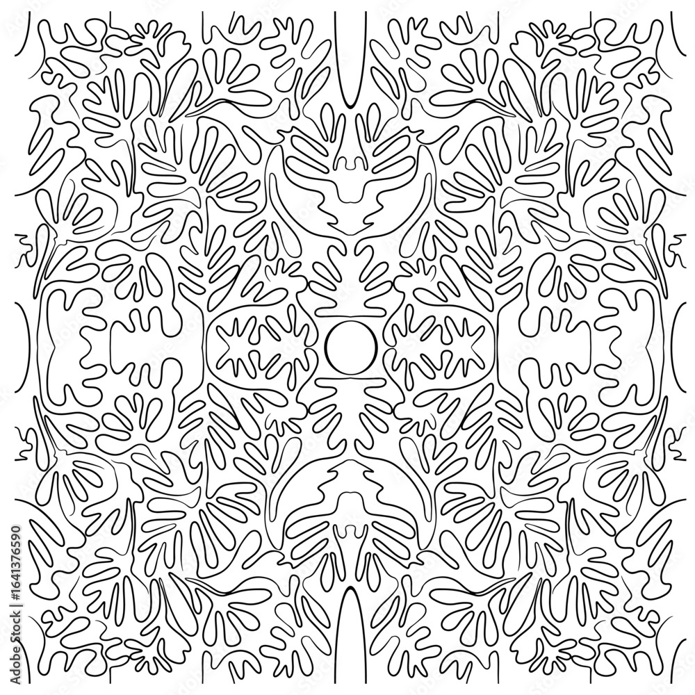 Fototapeta premium Seamless abstract black lines. Line pattern in the shape of leaves and seaweed. Isolated on a transparent background.