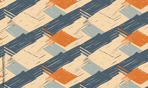 Energetic abstract seamless pattern with diagonal scribble strokes, Modern hand-drawn texture