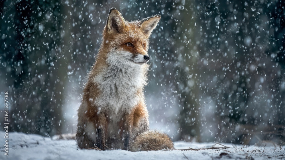 Fototapeta premium Red fox in winter snow