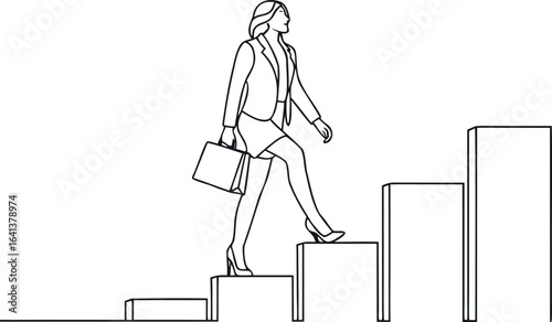 A successful business woman concept is illustrated in a 3D render with a bar chart and office silhouette
