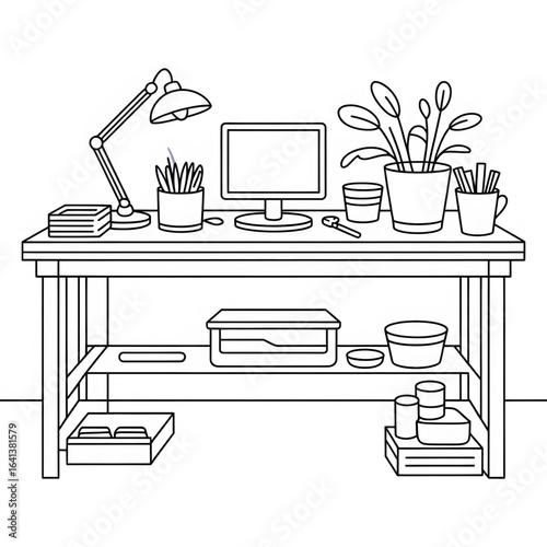 Work table illustration vector style coloring page 